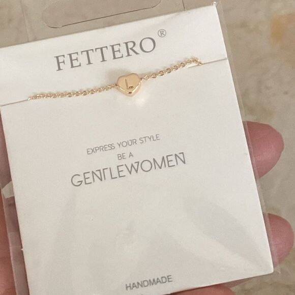 Fettero 14K Gold Plated Initial L Heart Pendant Chain Necklace Handmade NEW - Picture 3 of 7